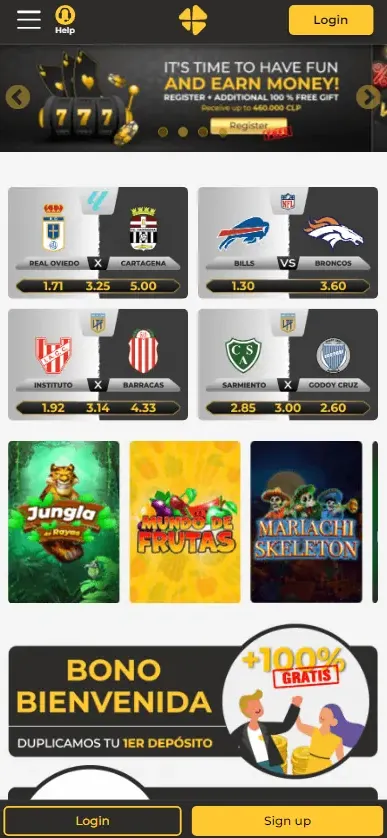 MiCasino: página principal (versión móvil)